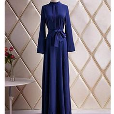 Never Worn, Beautiful Navy Blue Maxi Dress Blue Formal Maxi Dress For Fall, Blue Maxi Dress For Formal Fall Occasions, Modest Blue Maxi Dress For Party, Modest Blue Party Dress, Modest Blue Maxi Dress For Fall, Blue Modest Party Dresses, Chic Blue Maxi Dress For Fall, Belted Long Dress, Long Maxi Gowns