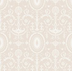 a beige and white wallpaper with an ornate design on the front, in shades of cream