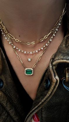 14kt yellow gold and diamond emerald cut emerald necklace– Luna Skye Healing The Heart, Love And Healing, Star Charm Necklace, Bezel Necklace, Coin Earrings, Solid Gold Chains, Emerald Necklace, Stacked Jewelry, Jewelry Lookbook