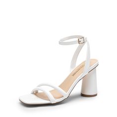 PRICES MAY VARY. Elegant Strappy Design: Enhance your look with these women’s sandals designed with slender strap detailing crafted for elegance. Comfortable Wear: Utilizing padding in the strap these heels for women offer a comfortable fit, ensuring ease of wear throughout the day. Supportive Insole: These women’s heels feature a 4mm thick latex insole, adeptly supporting your foot for enhanced comfort. 3.46-Inch Heel: Designed with a chunky cylindrical heel, these high-heels for women elongate Simple Wedding Heels, White Sandal Heel, Simple White Heels, Heels Coquette, Hoco Shoes, 1 Inch Heels, Round Heels, Nude Heeled Sandals, Formal Heels