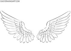 two white wings with the words easy drawing com