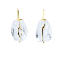 This simple White Crystal Rock earrings will bring you a sense of unexpected edge, fun, and understated sophistication, perfect for any occasion 1.25" Total Length 22K Gold Filled Sterling Silver Plate, 5mm, From Vietnam Crystal Rock 13mm x 20mm, From India 14K Gold Hook, 15mm, From US Handmade in Westport CT. US Free shipping and Free returns within 90 days of receipt 2-year warranty