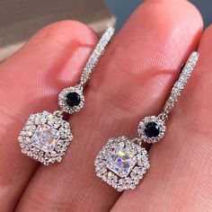 Luxury Black Engagement Dangle Earrings Zircon Wedding for Women Jewelry - Genuine - Gemstone Engagement Style, Writing Gifts, Trendy Earrings, Wedding Earrings, Jewelry Plate, Earring Gifts, Jewelry Branding, Luxury Wedding, Fashion Earrings