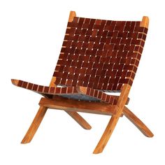 a wooden chair made out of bricks on a white background