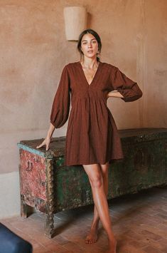 Chocolate cotton jacquard ALMA Mini Dress Cotton Skirt, Comfortable Fashion, Simple Dresses, Slow Fashion, Cotton Dresses, Capsule Wardrobe, Ideias Fashion, Casual Dresses, A Woman