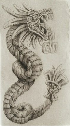 a pencil drawing of a dragon with its head in the shape of a letter s