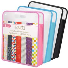 four assorted paper storage bags in different colors