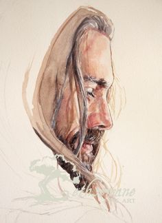 a drawing of a man with long hair and beard