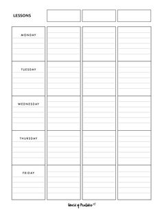 a printable lesson timetable for teachers to use on their school days and schedules