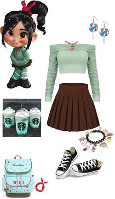 Diy Disney Themed Outfits, Disney Color Blocking Outfits, Dress As A Movie Character, Venelope Costume Halloween, Simple Disney Inspired Outfits, Disneybound Character Outfits, Character To Dress Up As, Disneybound Outfits Pixar, Vanellope Inspired Outfit