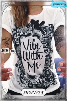 White Casual Cotton-blend T-shirt Summer Silver Graphic Print Top, Summer Silver Top With Graphic Print, Silver Graphic Print Top For Summer, Vibe With Me, Flower Shorts, Sleeves (women), Hippie Style, Boho Hippie, Look Cool