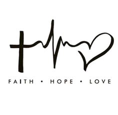 the word faith with a heart and heartbeat on it's side, in black ink