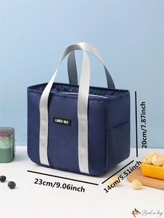 Bird in Bag - Premium Dark Blue Reinforced Portable Lunch Bag - Ideal for Travel, Outdoor Picnic, Work, and School - Featuring Stylish Diagonal Stripes, Thick Aluminum Foil, and Waterproof Insulation - Perfect Lunch Box Companion Overnight Travel Bag, Perfect Lunch, Lunch Box Bag, Outdoor Picnic, Lunch Bags, Diagonal Stripes, Outdoor Picnics, Travel Tote, Leather Travel