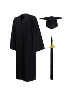 Negro  Collar     Embellished Graduation Gown And Cap, Graduation Gown, 2024 Year, Cap And Gown, Black Cap, Loose Style, Outdoor Woman, Kids Beachwear, Active Wear For Women