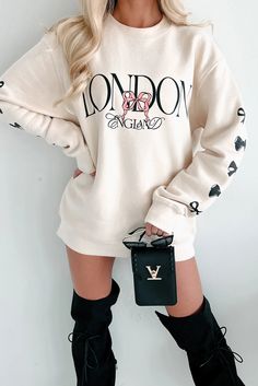 The London Life Graphic Sweatshirt (Ivory) · NanaMacs Off White Long Sleeve Tops For Loungewear, Oversized Beige Letter Print Sweater, Oversized Beige Sweater With Letter Print, Cream Long Sleeve Sweatshirt With Letter Print, Cream Long Sleeve Letter Print Sweatshirt, Cream Letter Print Sweater For Winter, Cream Crew Neck Top For Day Out, Winter Cream Sweater With Letter Print, Cream Winter Sweater With Letter Print