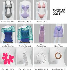 the different types of swimsuits are shown in this image, including one for each woman