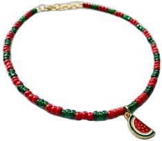 Watermelon Colored Summer Jewelry Gift, Summer Watermelon Colored Jewelry For Gift, Green Summer Jewelry With Fruit Design, Handmade Watermelon Colored Jewelry For Gift, Handmade Watermelon-colored Jewelry Gift, Fruit Design Jewelry As Summer Gift, Summer Fruit Design Jewelry As Gift, Summer Fruit Design Jewelry Gift, Green Beaded Necklace With Lobster Clasp As Gift