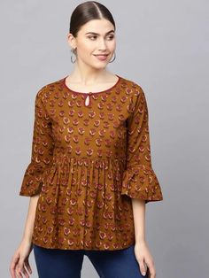 Brown Make to Order Short Kurti Simple Kurti, Simple Kurti Designs, Short Kurti, Crafts Videos, Dress Design Patterns, Kurti Designs Party Wear