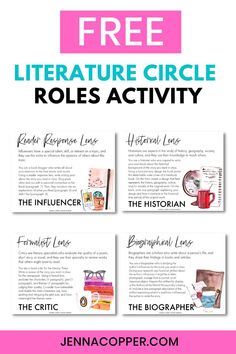 Picture of free download with four literary analysis roles. Literature Circles High School, Literature Circle Roles, Teaching Literary Analysis, Write Your Own Book, Literature Circle, High School Literature, English Teacher Resources, Reader Response, Critical Reading