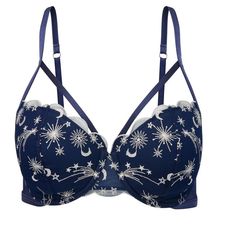 Estelle is a balconette plunge bra with bold, floral embroidery with a classic silhouette and straps. This bra is perfect for everyday wear. Blue Push-up Bra With Adjustable Straps, Elegant Blue Bra With Adjustable Straps, Balconette Bra, Adore Me, Demi Bra, Plunge Bra, Bra Shop, Bra Straps, Beautiful Embroidery