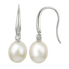 Featuring luminous drop-shaped freshwater cultured pearls, these PearLustre by Imperial earrings offer timeless style. Featuring luminous drop-shaped freshwater cultured pearls, these PearLustre by Imperial earrings offer timeless style. Length: 25 mm Backings: wire Metal: sterling silver Plating: rhodium Finish: polished Packaging: boxedSTONE DETAILS Stone type: cubic zirconia Center stone size: 1.8 mm Shape: round Setting: bezelCULTURED PEARL DETAILS Type: freshwater Size: 9 mm - 10 mm Shape: Classic White Teardrop Earrings With Diamond Accents, Elegant Teardrop Pearl Earrings With Diamond Accents, White Teardrop Pearl Earrings With Diamond Accents, Elegant Oval Pearl Earrings With Pearl Charm, Elegant Oval Pearl Charm Earrings, Oval Pearl Charm Earrings For Anniversary, Formal Oval Earrings With Pearl Drop, Elegant Oval Teardrop Earrings For Formal Occasions, White Gold Oval Pearl Drop Earrings