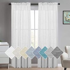 the curtains in this living room are all different colors and sizes, but one is white