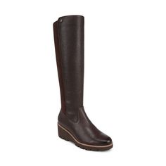 Ashland Tall Wedge Boot Stretch Back, Rugged Look, Wide Calf, Wedge Boot, Side Zipper, Full Length, Motion, Wedges, Fashion Outfits