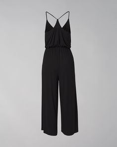 Why you’ll love it: Soft jersey knit and an effortless fit combine for one easy slip-on jumpsuit with support built in.  Details Medium support: under-bust support with removable cups for custom coverage. V-neck. Adjustable racerback spaghetti straps. Ruching at back straps. 95% rayon, 5% spandex. Machine wash. Imported. Inseam 22 3/4" Online Exclusive. Spaghetti Strap Jumpsuits For Loungewear, Loungewear Jumpsuits With Adjustable Spaghetti Straps, Loungewear Jumpsuits And Rompers With Spaghetti Straps, Chic Strapless Jumpsuit For Summer, Chic Strapless Elastane Jumpsuit For Summer, Chic Summer Strapless Elastane Jumpsuit, Casual Seamless Jumpsuits And Rompers For Summer, Stretch Jumpsuits And Rompers With Adjustable Spaghetti Straps, Casual Seamless Jumpsuits And Rompers For Spring