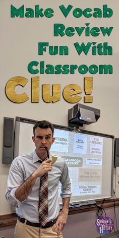 Teacher in front of a Clue board game in the classroom to review vocabulary. 6th Grade Social Studies, Vocabulary Instruction, Teaching High School English, Teaching Vocabulary, Have Fun Teaching, Social Studies Classroom, High School Ela, History Classroom, Teaching Ela