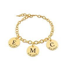 Hurry, create your own bracelet today! Mother's Day is May 12th! Our personalized bracelet is the perfect way to keep your loved ones close. With the ability to add multiple initials and dates, this bracelet makes for a truly unique and sentimental piece of jewelry that will be cherished for years to come. Each bracelet is handmade to perfection! Size: 7.1" + adjustable 1" - Fits most-all wrists Nickel and lead free Gold & rose gold colors are plated in 18K gold Not available in stores Fully hand made Material: Stainless Steel Production Time: 1 - 3 days Customizable Gold Round Charm Bracelet, Customizable Gold Charm Bracelet, Customizable Round Gold Charm Bracelet, Personalized Yellow Gold Bracelets, Personalized Yellow Gold Round Bracelets, Personalized Gold Bracelet For Everyday Wear, Personalized Round Gold Bracelet For Everyday, Personalized Gift Name Bracelet With Initials, Customizable Name Bracelet For Everyday