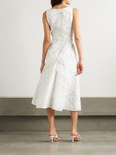 CAROLINA HERRERA Broderie anglaise cotton midi dress | NET-A-PORTER Carolina Herrera Dresses, Australia Clothes, Dainty Necklaces, Raffia Bag, Silk Taffeta, Midi Dress Summer, Cotton Midi Dress, Dress Home, Midi Shirt Dress