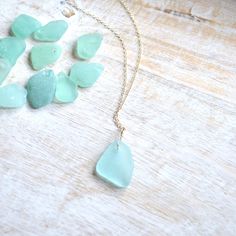 Seafoam Sea Glass Jewelry For Gifts, Dark Aqua, Sea Glass Pendant, Sea Glass Necklace, Glass Pendant Necklace, 4 Photos, Glass Necklace, Gold Filled Chain, Sea Foam