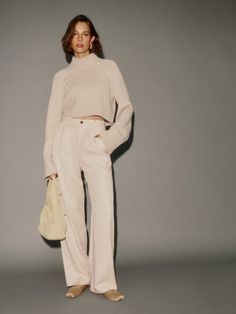 11 Chic Parisian Spring Style Outfits Seen In Paris | Le Chic Street Mason Pant, Cropped Turtleneck, Pant Trends, Fashion Trends Winter, Spring Fashion Outfits, Silk Pants, High Rise Pants, New Tops, Ribbed Sweater