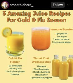 Juice For Respiratory, Smoothies For Sickness, Winter Juice Recipes, Inflammation Shots, Juice For Sore Throat, Homemade Wellness Shots, Juice For Colds