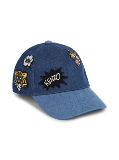 Baseball hat Curved brim Patch all over Eyelets Adjustable closure Blue Cotton Adjustable fitComposition: 100% Cotton Hat With Patch, Denim Cap, Kids Head, Jeans Logo, Kenzo Kids, Boys Accessories, Stella Mccartney Kids, Baseball Hat, Indigo Blue