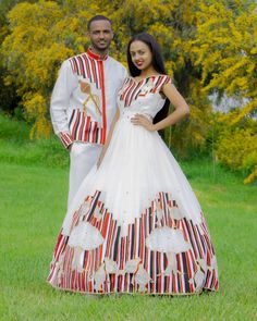 Oromo Couple's Wedding Cloth for Men and Women Handwoven Wedding Habesha Cloth Habesha Kemisሀበሻ Oromo Culture, Cloth For Men, African Bridal Dress, Ethiopian Dress, Couple Wedding Dress, Handwoven Fabric, Intricate Embroidery, The Union, Bridal Dress