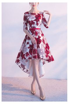 10% off now! burgundy cute flowers high low hoco party dress with sleeves online. Sheprom offers formal, party, casual & more style dresses to fit your special occasions. Floral Print Prom Dress For Party Season, Summer Party High Low Knee-length Dress, Party Dress With Floral Print And High-low Hem, Summer Knee-length High Low Party Dress, Spring Prom High Low Dress Fitted, Fitted High Low Prom Dress For Spring, Fitted High Low Spring Prom Dress, Fitted Spring High Low Prom Dress, Floral Print A-line Evening Dress For Party