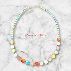 This Colorful Fun Necklace Contains 17 Agate Beads And A Combination Of Faux Pearl And Glass Beads.  So Many Colors Makes This Necklace Very Versatile And Fun To Wear. Adjustable Multicolor Crystal Necklaces With Large Beads, Adjustable Multicolor Crystal Necklace With Large Beads, Multicolor Agate Crystal Necklace With Faceted Beads, Multicolor Crystal Necklace With Large Round Beads, Casual Multicolor Necklaces For Gifts, Multicolor Beaded Agate Necklaces, Multicolor Agate Beaded Necklaces, Multicolor Agate Beaded Bracelets With Colorful Beads, Multicolor Crystal Necklaces With 8mm Round Beads