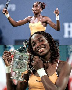 a woman holding a tennis trophy and posing for the camera