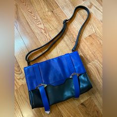 Appears Unused. Great Bold Color Block Look Measured In Photos Crossbody Leather Bag, Bold Color, Bold Colors, Color Block, Leather Bag, Blue Black, Bag Lady, Leather, Women Shopping