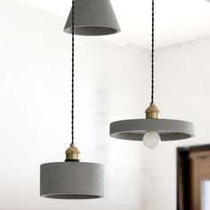 three light fixtures hanging from a ceiling in a room