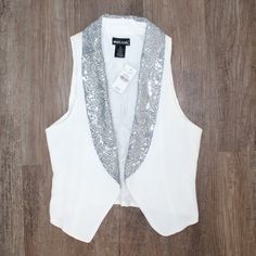 Silver/White Vest. Nwt. Never Worn. Always Open To Reasonable Offers. Ask If You Would Like More Pictures Or Have Questions. White Vest Outfit, Silver Vest, Garba Dress, White Vest, Spelling Bee, Vest Coat, Vest White, Vest Outfits, Suit Vest