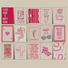 pink and white greeting cards with different designs