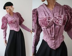 Augusta Lundin was the first Haute Couture Artist in Sweden. This is a real rare find. Sewed In pink (I think satin) with velvet sleeve/bow/front inserts Draped(pleated) front closed with 16 hooks   Lined with a layer of ivory satin made as corsage top V-necked Measured flat: Shoulder seam  to seam  32 cm - 12,59" Armpit to armpit  42 cm - 16,53" Waist  30 cm - 11,81" Arm length from shoulder to hem  64 cm - 25,19" Whole length  50 cm - 19,68"(in the back at the longest) This piece is in unusual Victorian Jacket, Pink Victorian, Velvet Sleeve, Antique Pink, Pink Skirt, Hair Barrettes, Retail Store, Fairy Tail, Everyday Wear