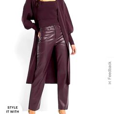 Brand New Super High Rise Color - Dark Purple Size 10r Wide Leg Leather Pants For Fall Date Night, Fall Wide Leg Leather Pants For Date Night, Fall Date Night Wide Leg Leather Pants, Purple Leather Pants, Leather Pants Style, Purple Leather, Pant Style, Faux Leather Pants, Pants Color