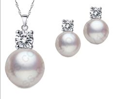 Single Pearl and CZ crystal Matching Pendant and Earrings for Bridal, Everyday Wear. Great Gift item for Birthdays, Engagement, Wedding Anniversary, Bridesmaids or anytime gifts. Beautiful genuine pearl necklace set in Sterling Silver 925 bedazzled with true elegance. Cubic Zirconia shines like a true diamond. No one will be the wiser. Fine jewelry at a price you can afford. Available in Soft Pink Pearl or White. Pendant Earrings Set, Genuine Pearl Necklace, Pearl Tiara, Single Pearl, Pearl Necklace Set, Cz Jewelry, Cz Pendant, Pink Pearl, Engagement Wedding