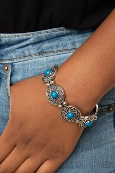 Paparazzi Accessories-Flirty Finery - Blue Bracelet Casual Blue Metal Bracelets, Casual Blue Jewelry For Festivals, Blue Metal Bracelets For Festivals, Squirrel Jewelry, Fringe Bracelet, Paparazzi Accessories Jewelry, Silver Frames, Jewelry Fashion Trends, Paparazzi Accessories