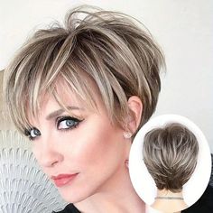 Brown Mixed Blonde Short Layered Nature Curly Hair Wigs With Bangs Synthetic Heat Resistant Weave Full Wigs For Women 6 Inch 2024 - $15.99 Latest Short Haircuts, Messy Short Hair, Curly Hair Wig, Short Layered Haircuts, Mom Hairstyles, Best Short Haircuts, Short Hair Haircuts, Short Hair With Bangs, Short Wigs