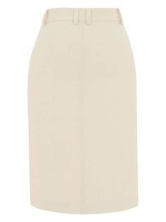 Saint Laurent buttoned-up Pencil Midi Skirt - Farfetch Beige High Waist Pencil Skirt For Work, High Waist Beige Pencil Skirt For Work, Cream Midi Skirt For Work, Classic White Midi Bottoms, Beige Pencil Skirt For Summer Workwear, Classic White Midi Length Bottoms, Beige Midi Bottoms For Workwear, Beige Midi Length Bottoms For Work, Relaxed White Pencil Skirt For Work