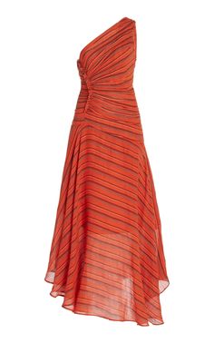 The Fiori Dress is an elevated warm-weather dress, defined by a curved seam which creates a ruched texture throughout. Cut in soft yarn dyed shirting, this red, orange and pink striped midi-length dress is fully lined and is finished with a side-seam zipper. Length: 53 1/4 inches. 90% Tencel 10% Silk, Lining: 70% Cotton 30% Silk PORTO Red Dress Maxi, Orange And Pink, Daily Dress, Midi Length Dress, Soft Yarn, Ulla Johnson, Moda Operandi, Pretty Dresses, Aesthetic Clothes